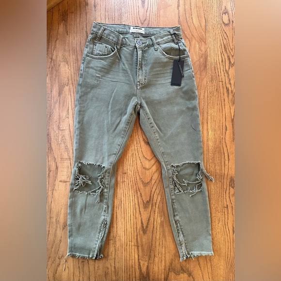 NWT One Teaspoon Freebirds Distressed High Waisted Pants Jeans Super Khaki Sz 27 - Picture 2 of 16